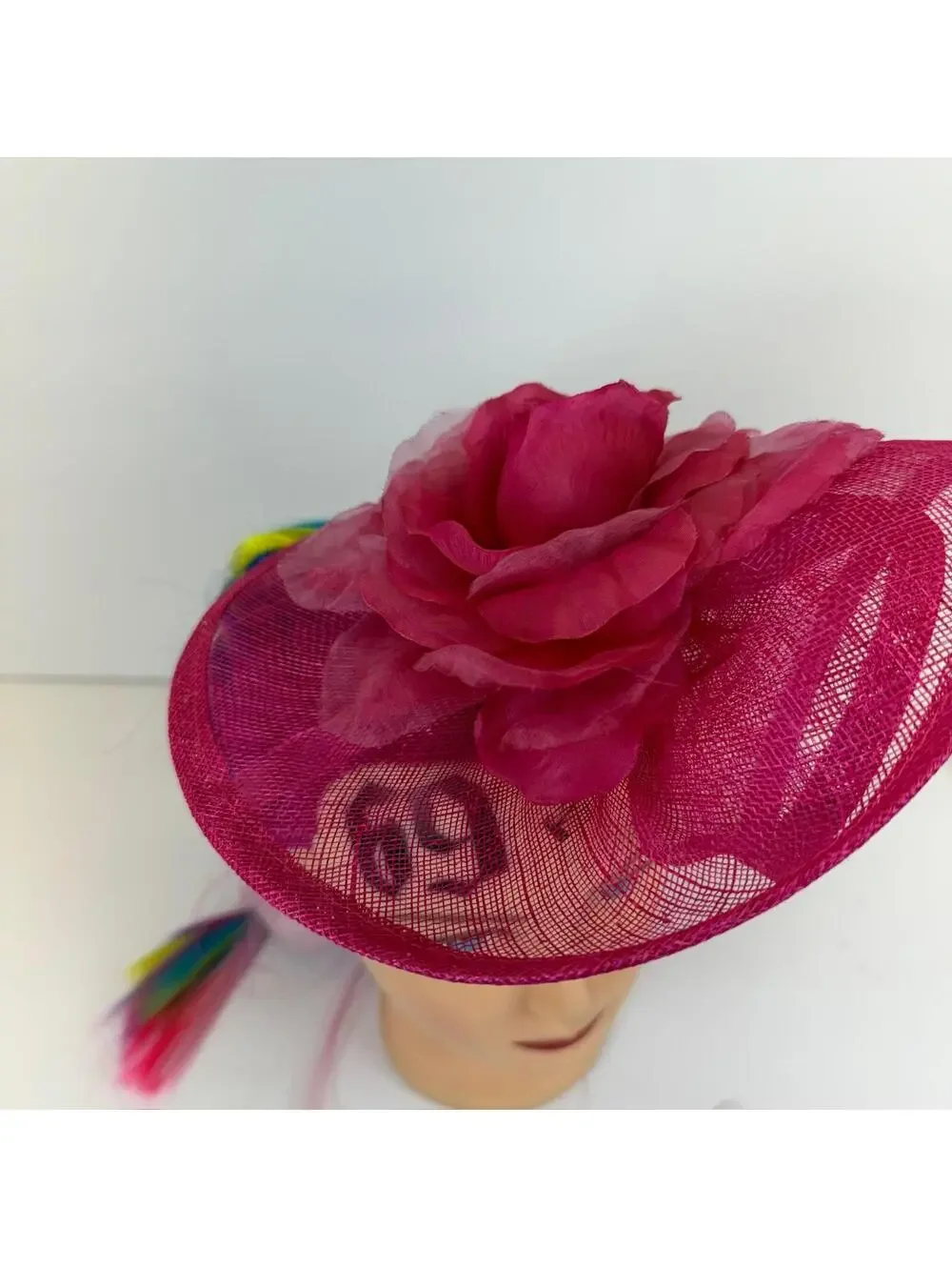 The Hat Hive Fuchsia Sinamay Fascinator Hat w/ Flower & Headband - New w/ Tags
